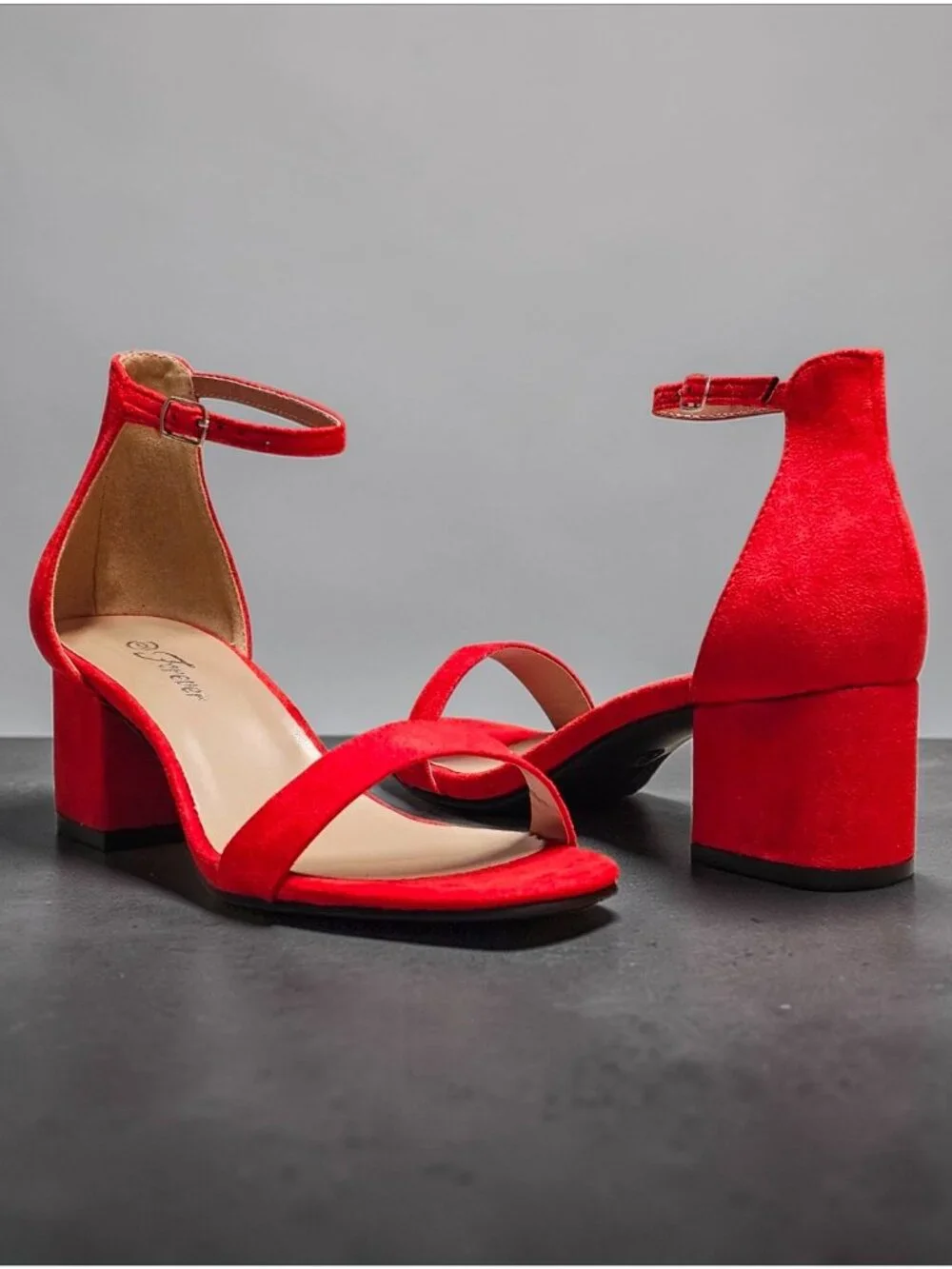 Red Block Heel Sandals With Ankle Strap Womens Shoes Open Toe Design Elegant & - Picture 12 of 14